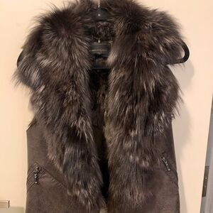 BCBGMaxAzria  sz xs vegan leather, faux fur vest, fully fur lined, EUC